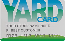 The Yard credit card with text 'Your store name here', 'R. Best Customer'